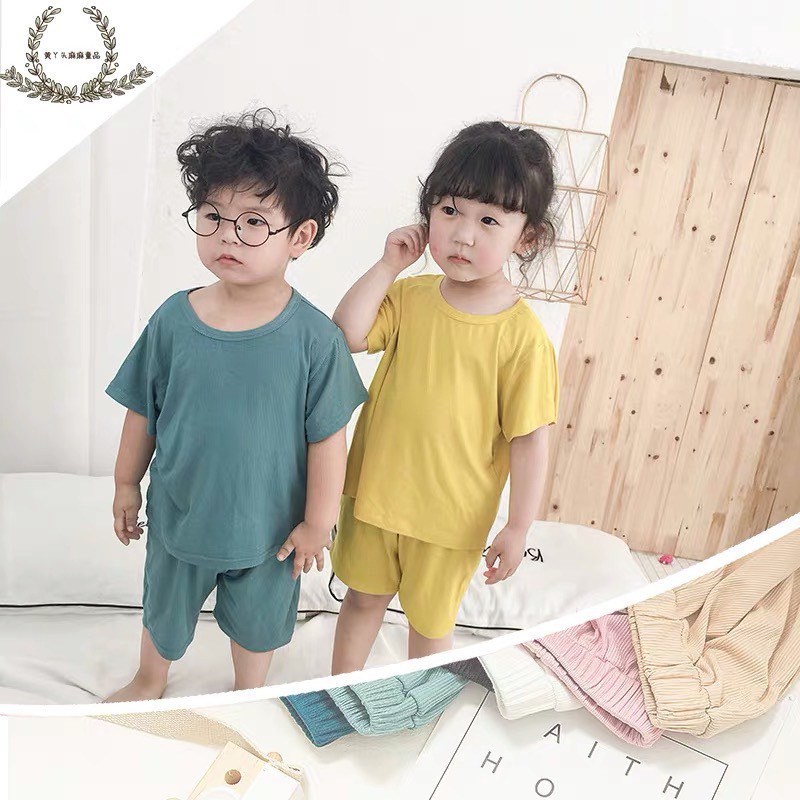 Bộ cotton trơn cho bé dưới 6 tuổi, cực mát vải thun cotton lạnh.