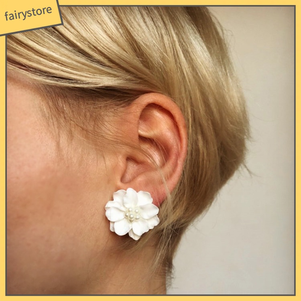 Bông tai hình hoa đính hạt ngọc trai thời trang dành cho nữ