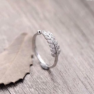 Nhẫn lá bạc ta đính đá cực cute