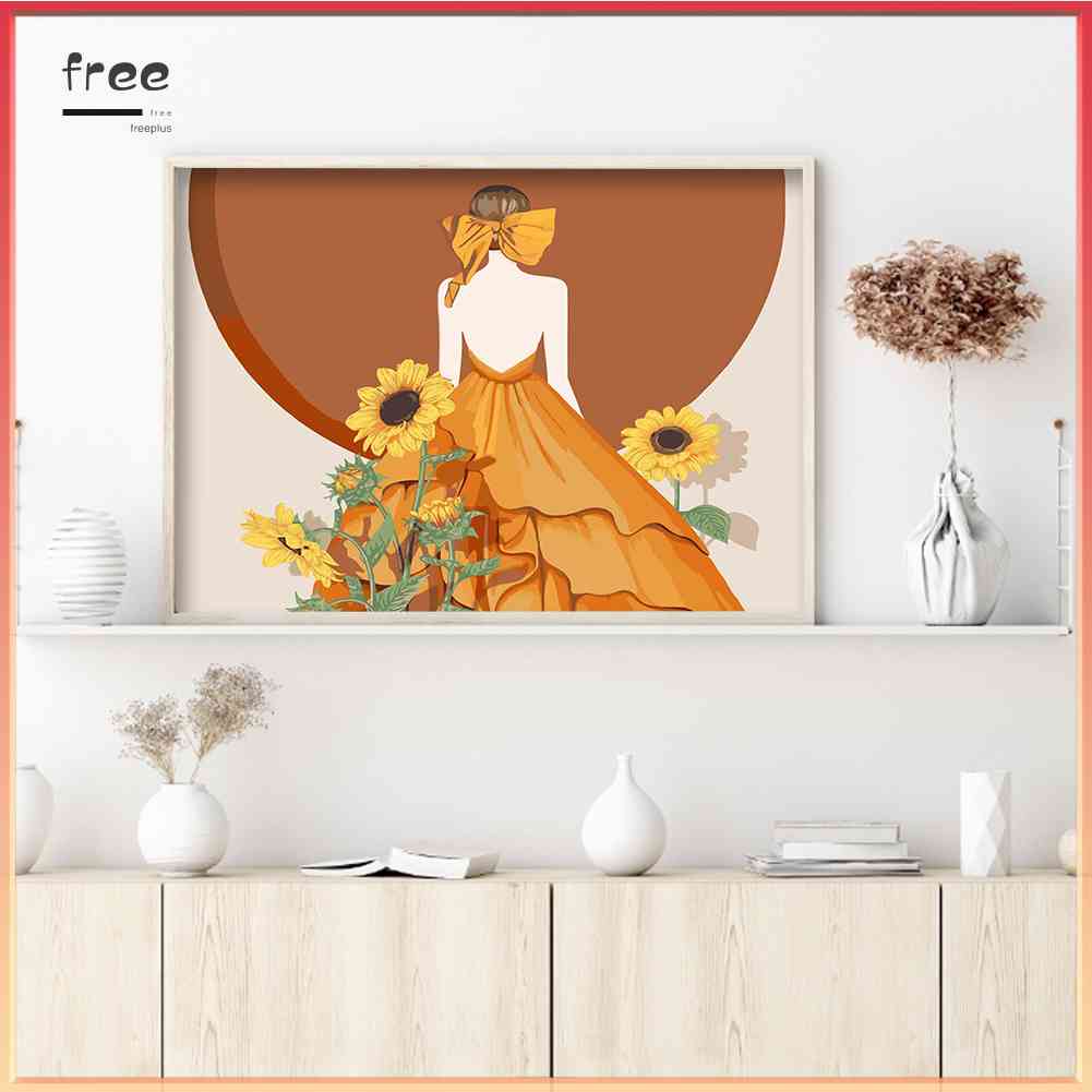 Bộ Tranh Đính Đá 5D Tự Làm Hình Cô Gái Và Hoa Hướng Dương Trang Trí Nhà Cửa