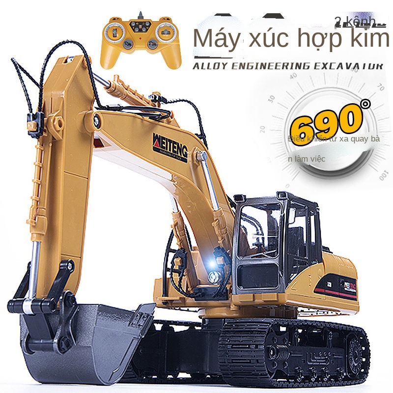 CQuá khổ máy xúc điều khiển từ xa xe hợp kim điện không dây cậu bé đồ chơi ô tô trẻ em mô hình