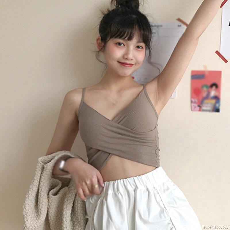 Áo Croptop Sát Nách Màu Trơn Thiết Kế Dây Đan Chéo Quyến Rũ