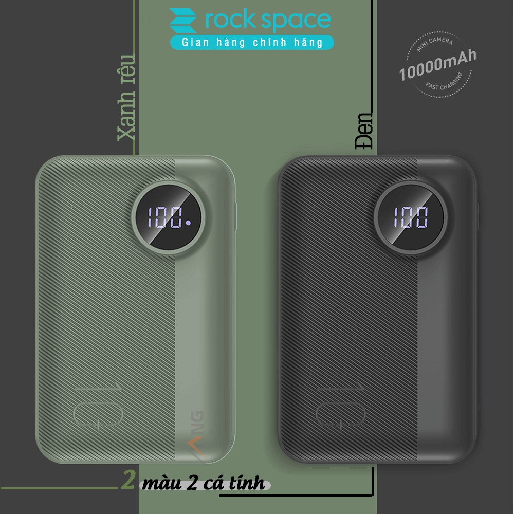 Pin sạc dự phòng mini chính hãng Rockspace P75 pro dung lượng thực 10000mAh sạc nhanh, không nóng cho iphone, Samsung