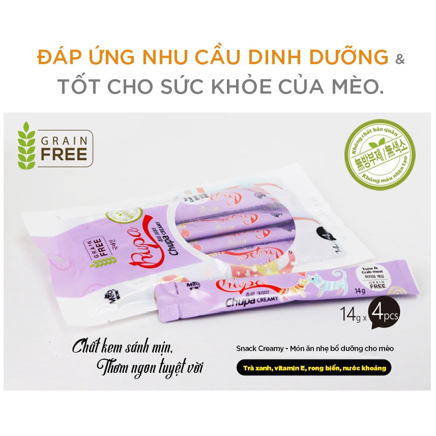 [DINH DƯỠNG CAO CHO MÈO] Hộp 4 tuýp Sốt dinh dưỡng cho mèo MEOWOW Chupa Creamy 56g - Snack cho mèo - Ăn vặt cho mèo