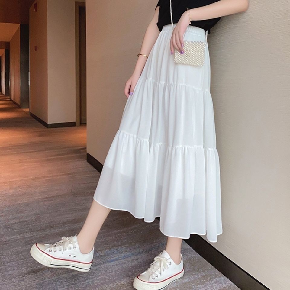 SUCV002 Chân váy dài đen trắng xinh xắn Đầm xoan maxi 3 tầng bèo nhún tiểu thư công chúa bánh bèo Ulzzang