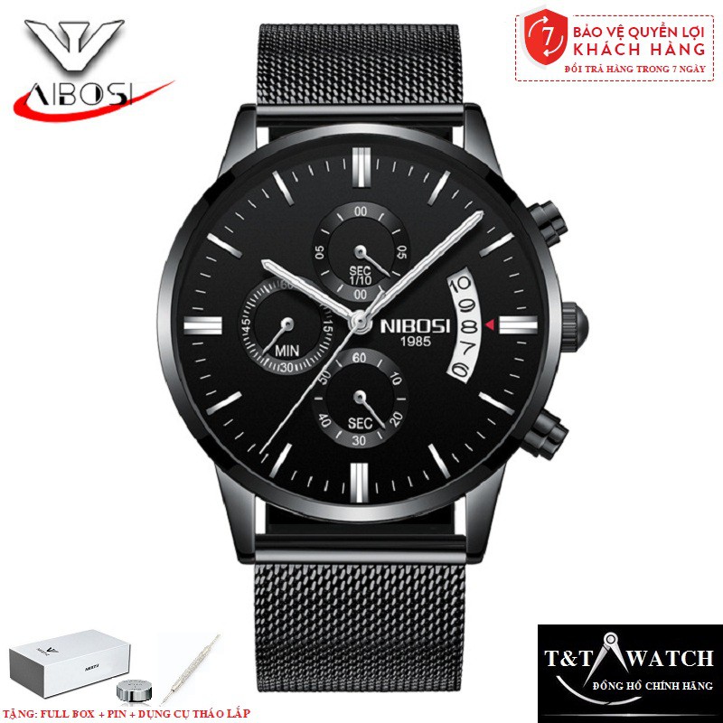 ĐỒNG HỒ NAM NIBOSI 2309  CHỐNG NƯỚC CHỐNG XƯỚC, DÂY THÉP LƯỚI CAO CẤP CHÍNH HÃNG - FULLBOX