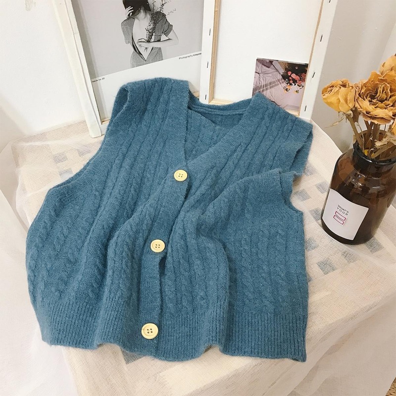 Áo Khoác Đen Lan Dệt Kim Cổ Chữ V Màu Trơn Phong Cách Retro Hàn Quốc Dành Cho Nữ | BigBuy360 - bigbuy360.vn