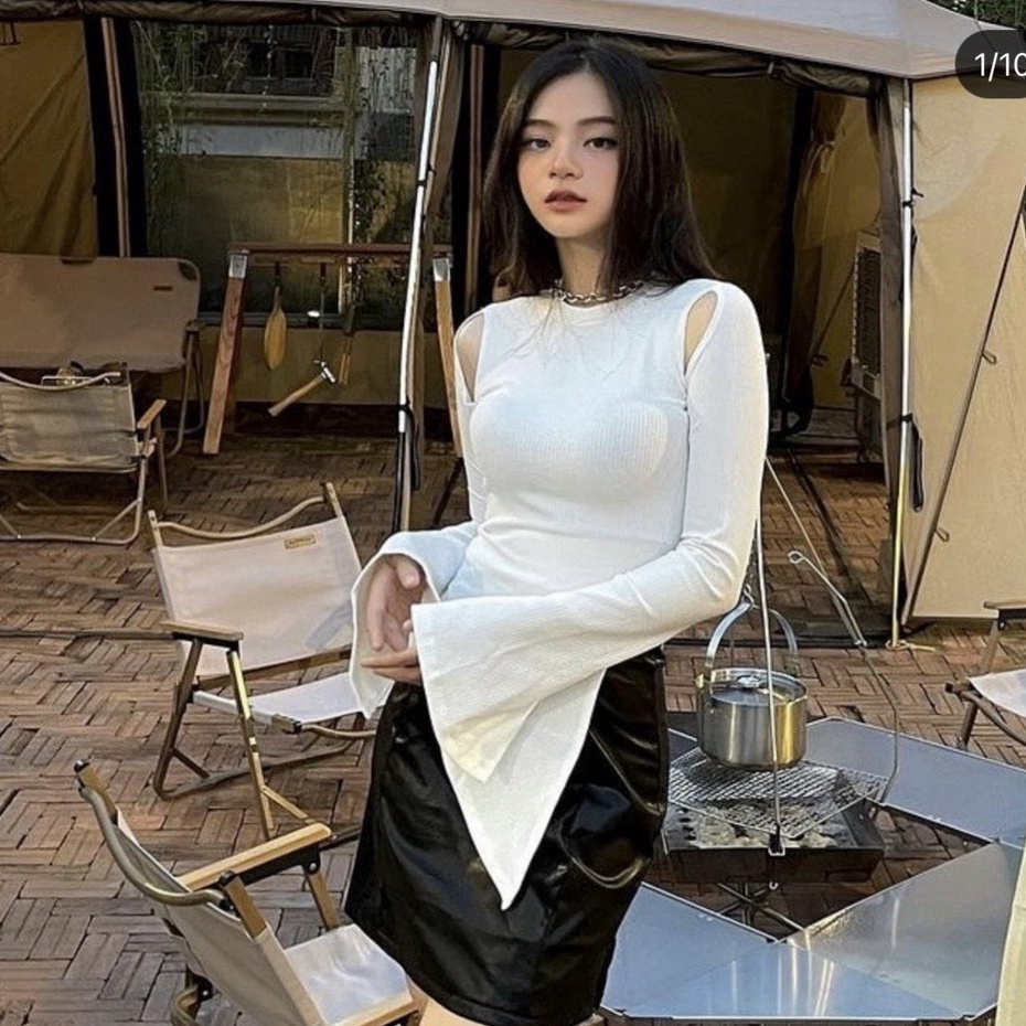 Áo Thun Kiểu Khoét Vai Tà Chéo Nữ Tính