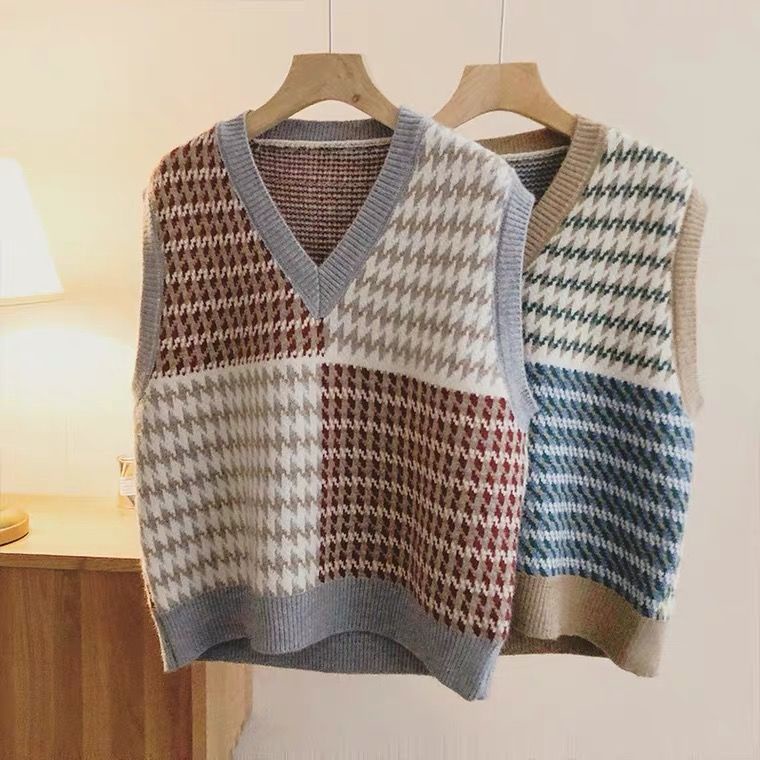 Áo Sweater không tay cổ chữ V dáng rộng thiết kế mới thời trang mùa xuân theo phong cách hàn quốc