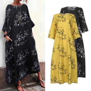 Đầm nữ cổ tròn tay cánh dơi in hoa
