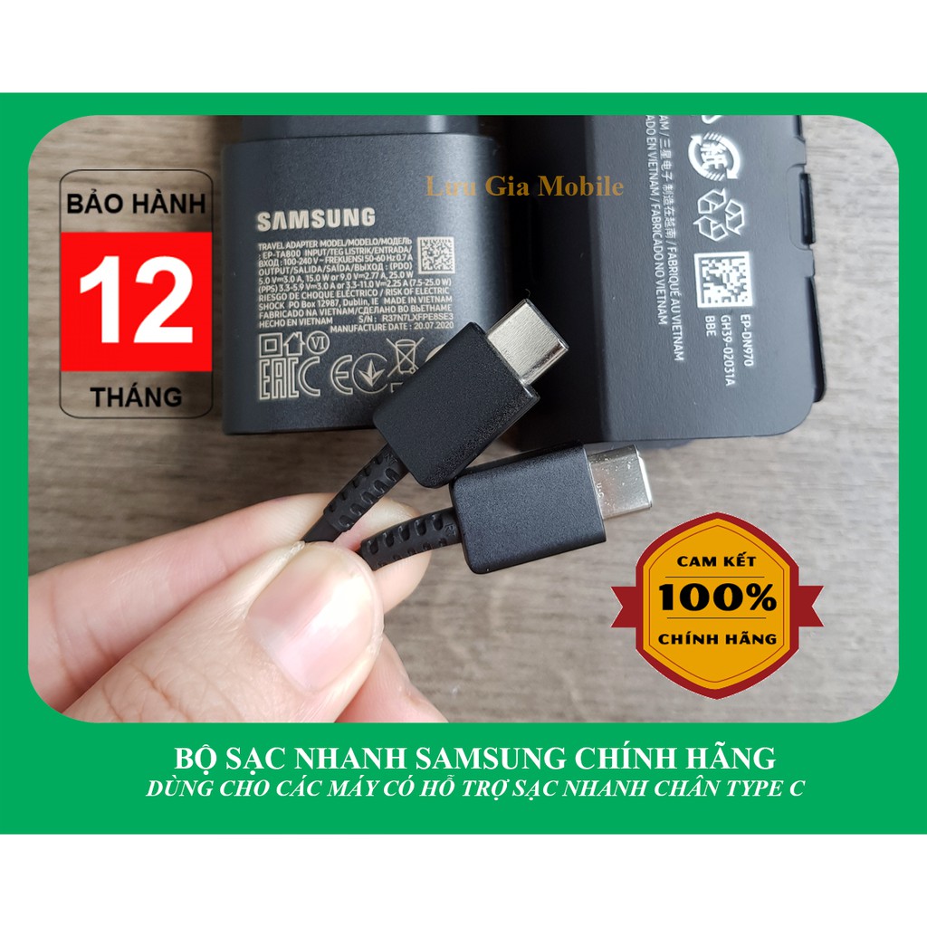 Bộ sạc nhanh Samsung Galaxy 25W chính hãng Note 10 Note 20 A71, A70, A80, A90, S20, S20FE S20+, S20 Ultra