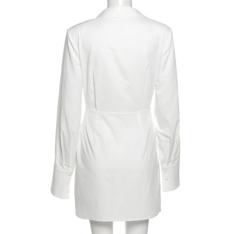 DUNEA Đầm tay dài cổ bẻ thiết kế màu sắc trơn thời trang thanh lịch đơn giản dành cho nữ