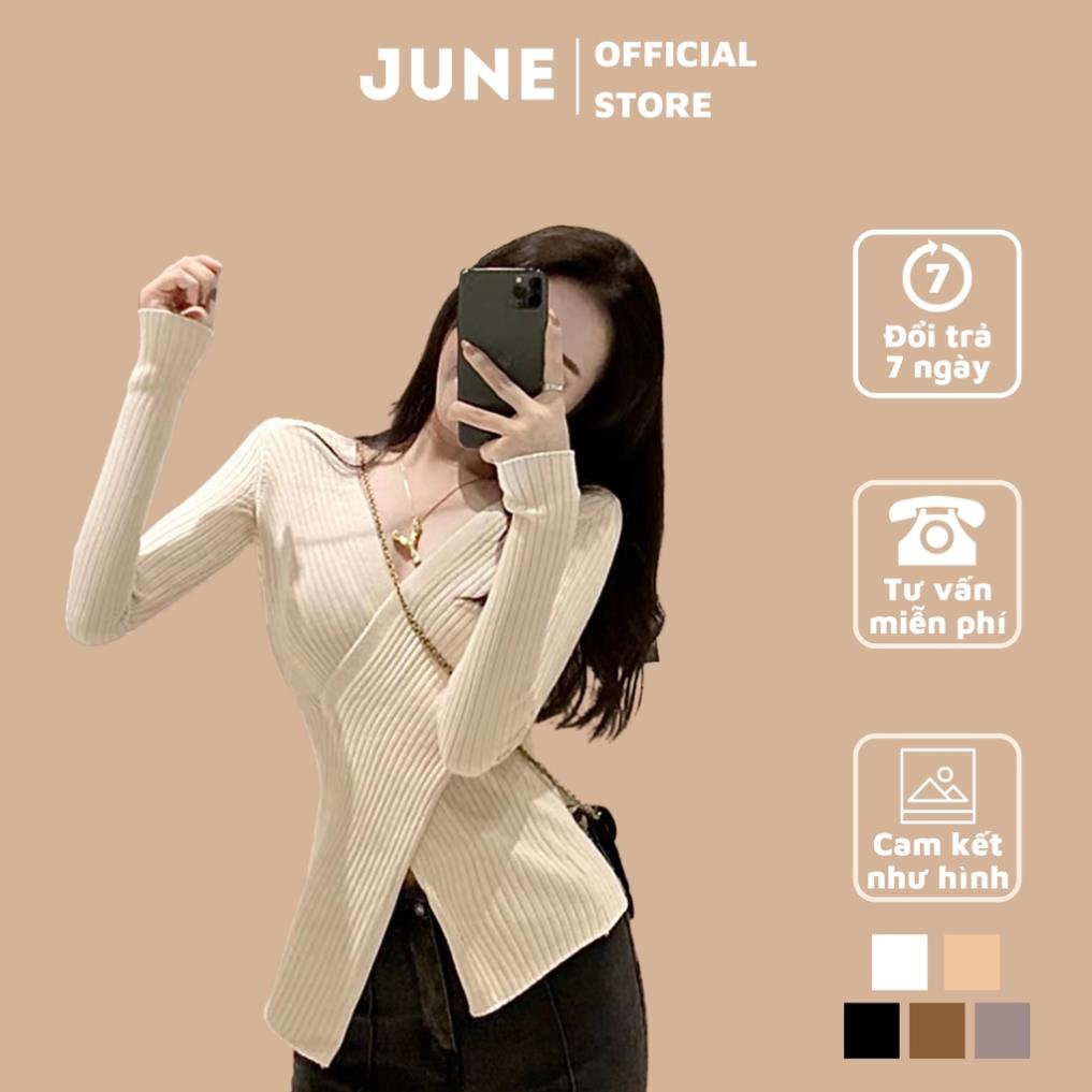 Áo body chéo vạt tay dài JUNE áo thun gân kiểu nữ freesize Quảng Châu cao cấp !