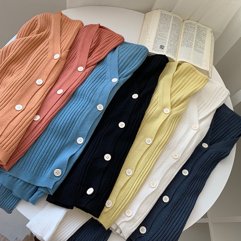 Áo khoác cardigan Pure Cube dệt kim cổ chữ V dáng rộng phong cách Hàn Quốc thời trang thu đông cho nữ