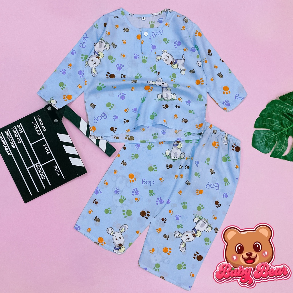 Bộ quần áo tole lanh dài tay bé trai chất mềm, mịn, mát size 8-50kg BabyBear