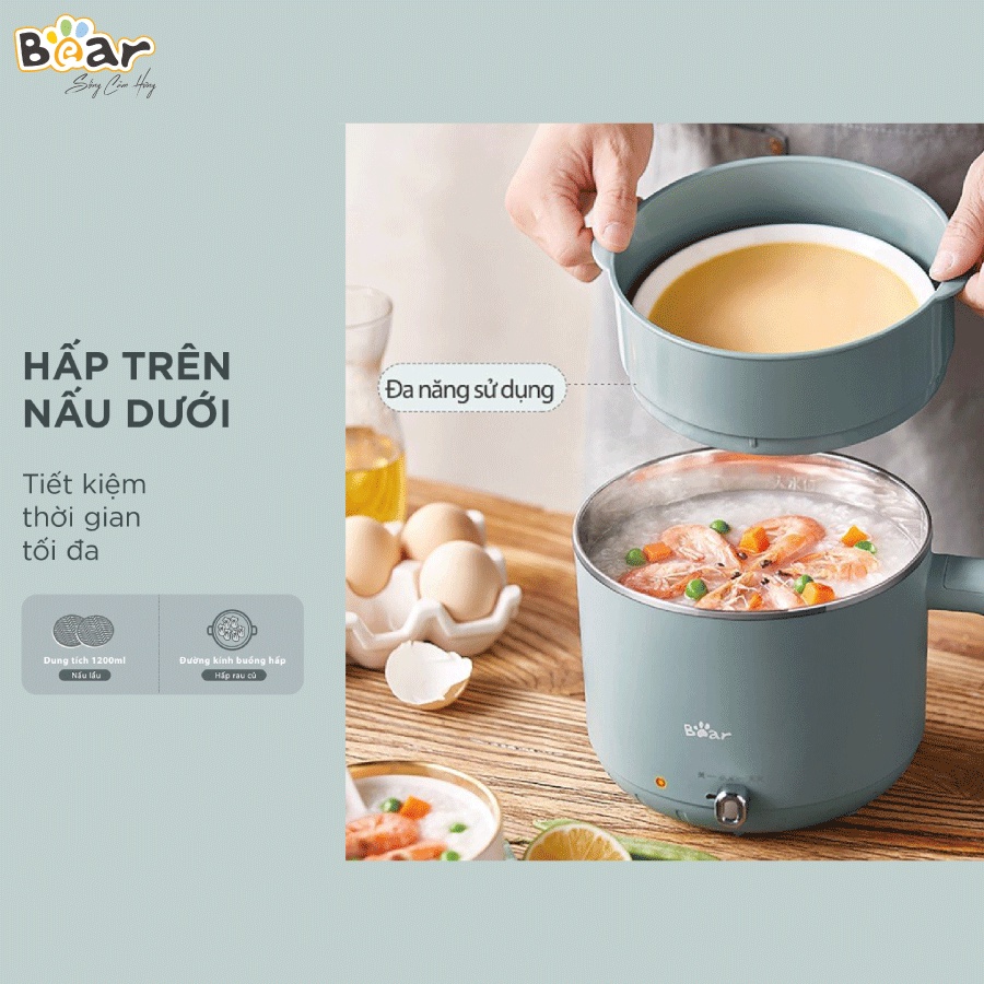 [Bear Chính Hãng] Nồi đa năng mini Bear DRG-D12M5 – Xanh lá nhạt với ông suất lớn 600W kết hợp với 2 mức nhiệt.