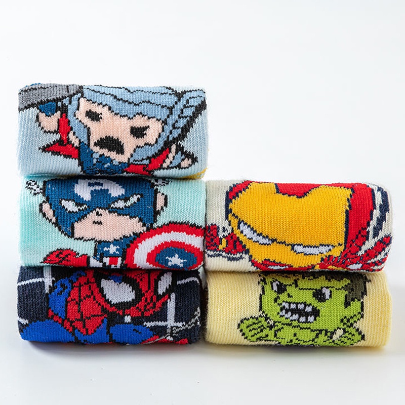 Set 5 Cặp Vớ Cotton In Hình Siêu Anh Hùng Marvel Đáng Yêu Cho Bé