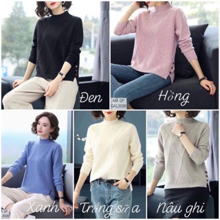 7 Áo len gân đính cúc sườn