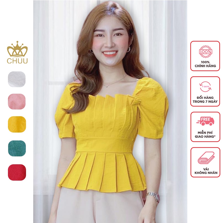 Áo peplum cổ vuông sơ mi tay phồng kiểu che bụng nữ đẹp CHUU A6697