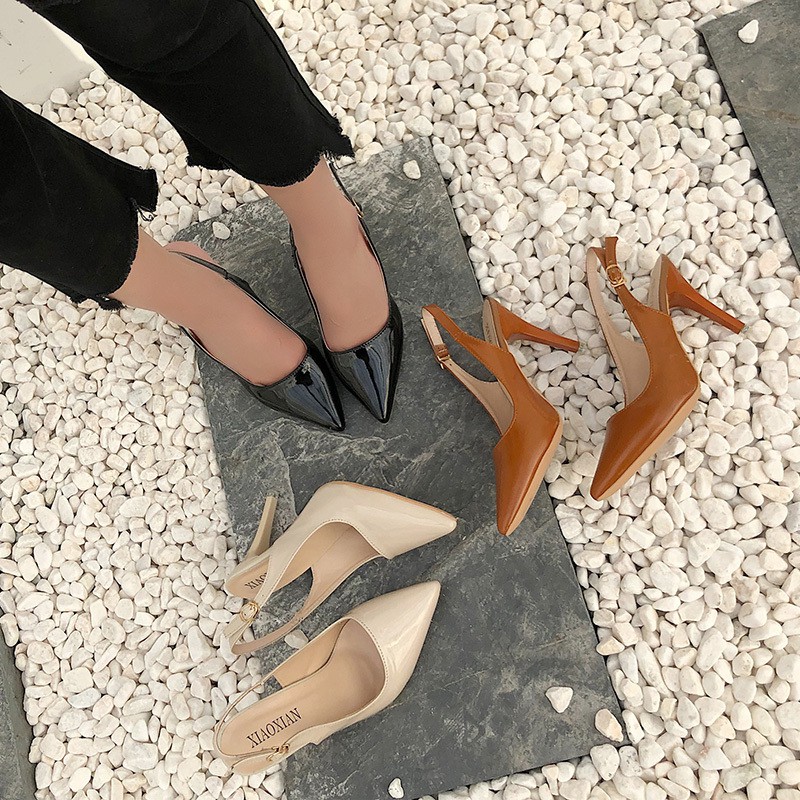 Kho sẵn sàng Giày Cao Gót Mũi Nhọn Phong Cách Hàn Quốc Dễ Phối Đồ