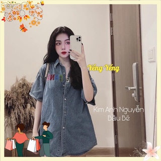 ANU413 - ÁO SƠ MI NỮ BÒ DENIM XANH ĐẬM THÊU TIM
