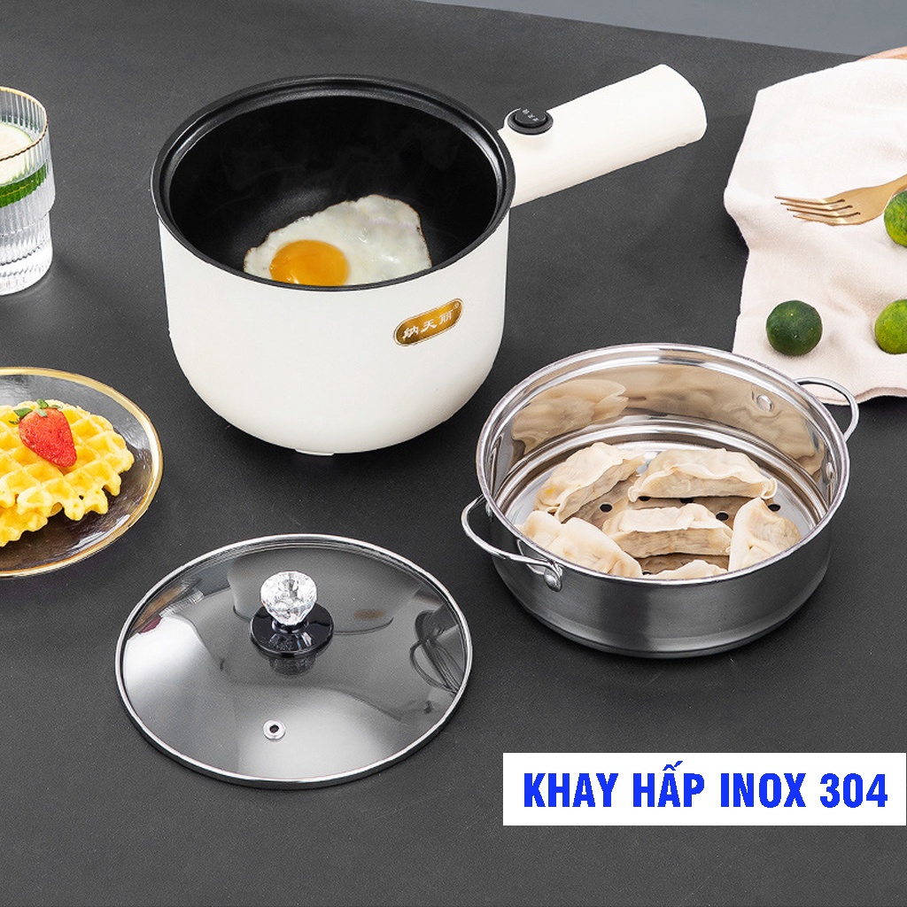 Nồi Điện Mini Đa Năng Có Khay Hấp Inox Dung Tích 1.8L Công Suất 600W Bảo Hành 6 Tháng