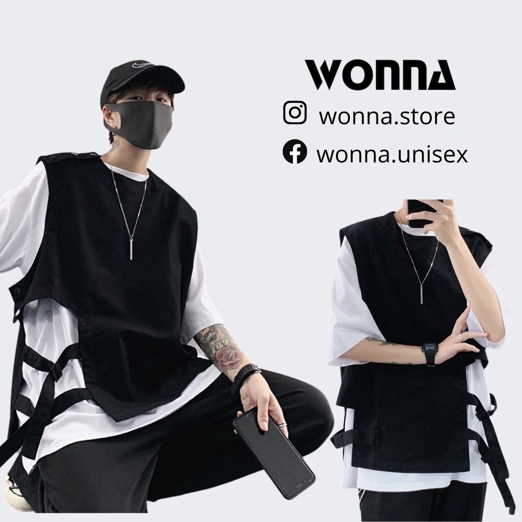 Áo Gile Gi Lê Kaki Form Unisex Comle Khoác Ngoài Màu Đen Dây Có Nút Bấm Cá Tính Gilê Darkwear Tactical