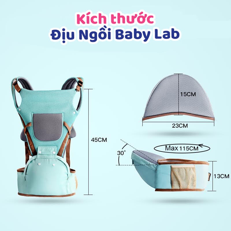 Địu BABYLAB 9 tư thế trợ lực chống gù cho bé gon nhẹ tiện dụng màu xanh