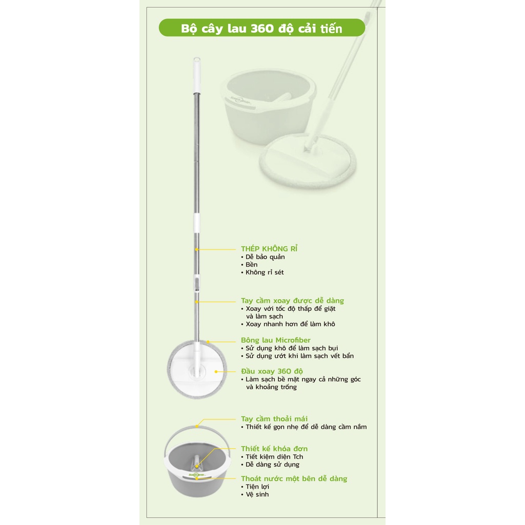 Bộ Cây Lau 360 Độ Cải Tiến 3M Xa006515267 - Single Microfiber Cloth Spin Mop – Hàng Chính Hãng Scotch-Brite