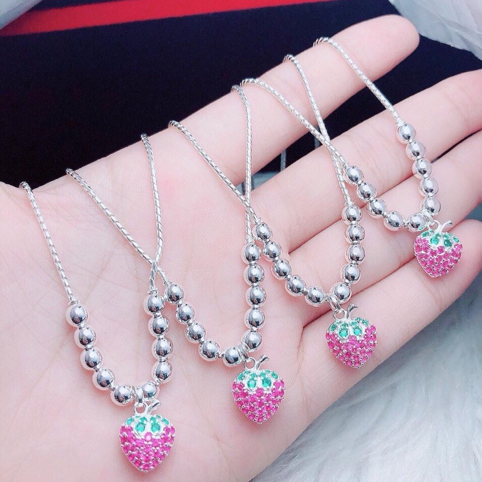 DÂY CHUYỀN DÂU TÂY LIỀN MẶT XINH XĂN CHO BÉ GÁI - [ CHUYÊN SỈ BẠC TA ]