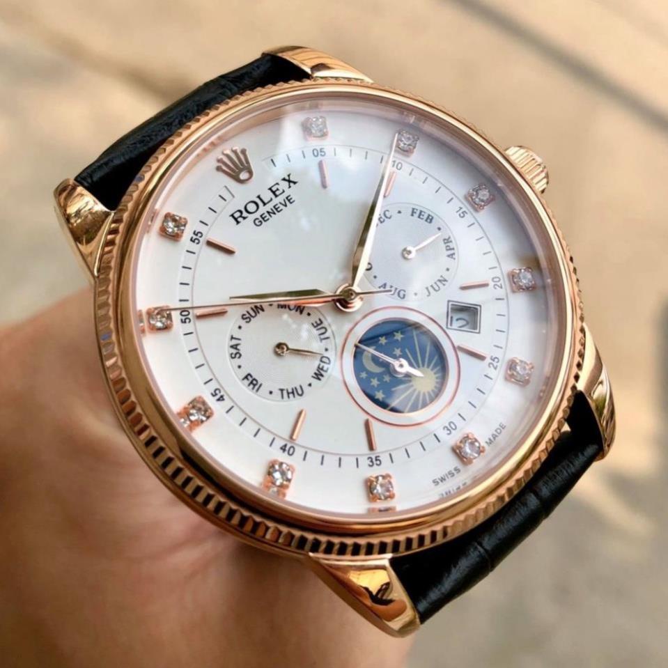 Đồng hồ Nam V789, mẫu 6 kim đính đá mặt trắng, nhiêu màu lựa chọn, dây da, dòng cơ Automatic size 40mm , Đồng hồ thật gi