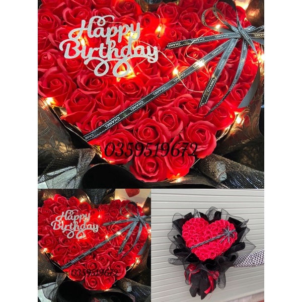 Hà Nội ship hoả tốc-Bó hoa hông 50 bông sáp thơm nhận kết chữ theo yêu cầu(ghi chú chữ love hay happybirthd)