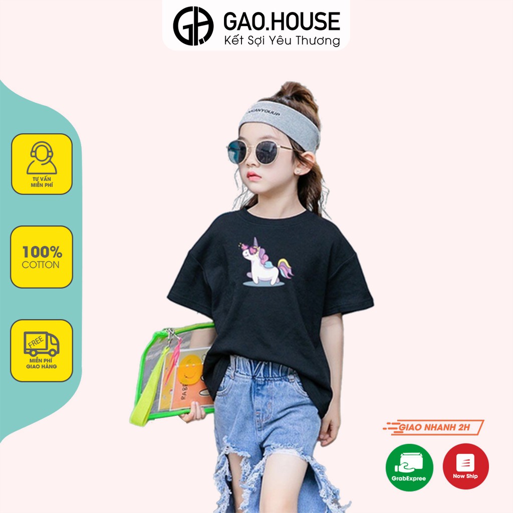 Áo thun bé gái Gạo House cotton 4 chiều cộc tay cổ tròn họa tiết Unicorn Kỳ Lân - [T12]