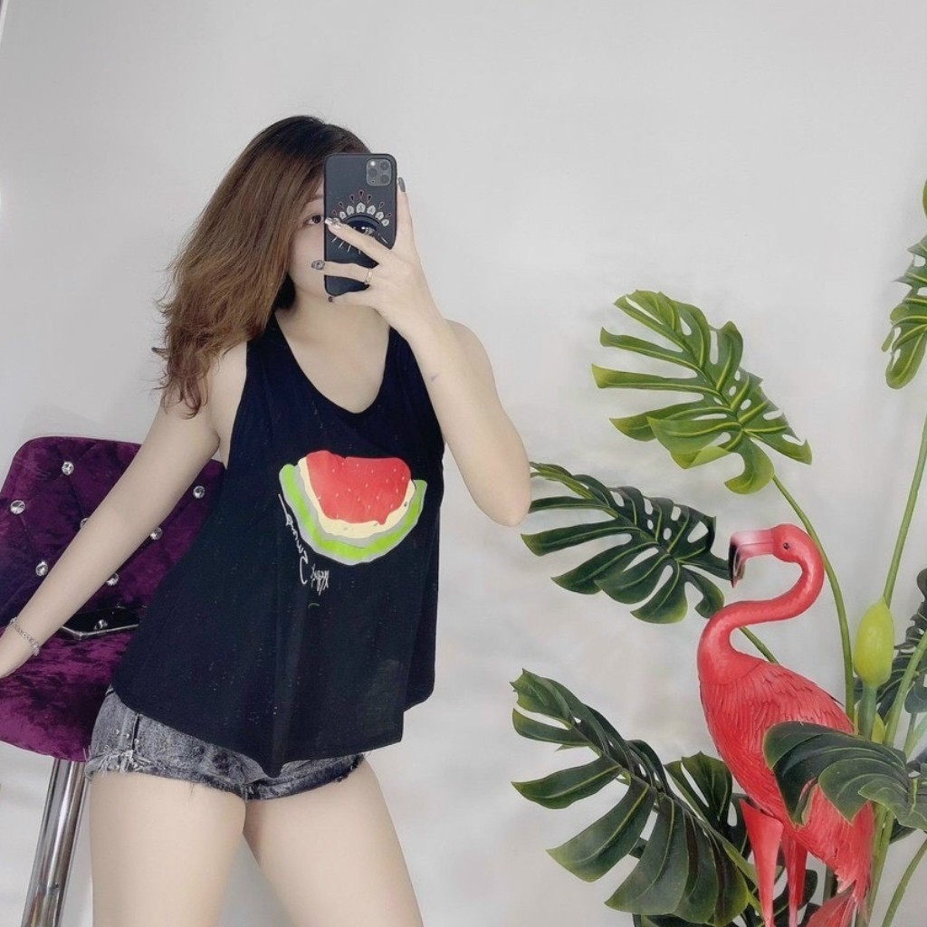 Áo ba lỗ nữ form rộng kiểu thể thao IN TRÁI DƯA thun co dãn Mịn Mát NT Closet - AT006 | BigBuy360 - bigbuy360.vn