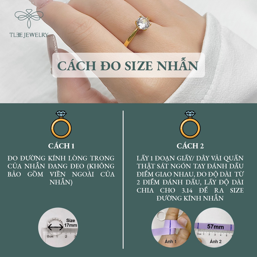 Nhẫn bạc nữ TLEE đá sáu chấu mạ vàng 14k viền trơn cao cấp NCJ A0149