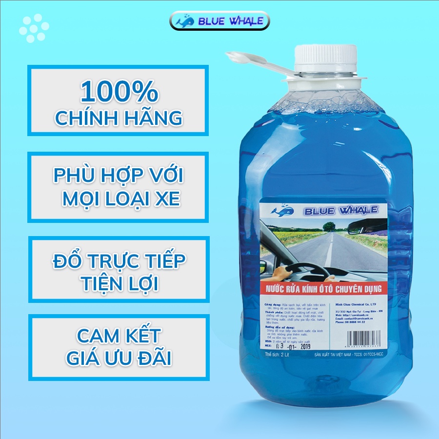 Nước rửa kính ô tô chính hãng BlueWhale đổ trực tiếp phù hợp với mọi loại xe hơi, nói không với viên sủi gây tắc bình 2L