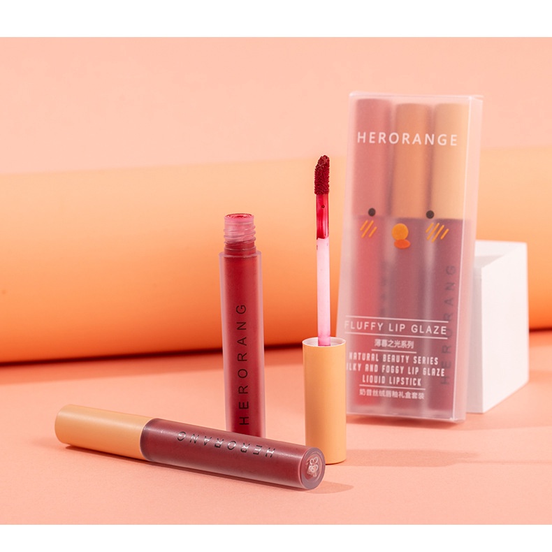 Set 3 cây Son Kem Lì HERORANGE dưỡng ẩm, lâu trôi, bền màu hot nhất Nội Địa Trung