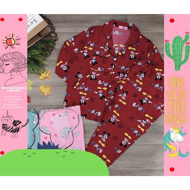 Bộ đồ ngủ đồ bộ Pijama lụa nữ tay dài, quần dài mặc nhà chất kate thái loại 1 free Size H CLOTHINGS