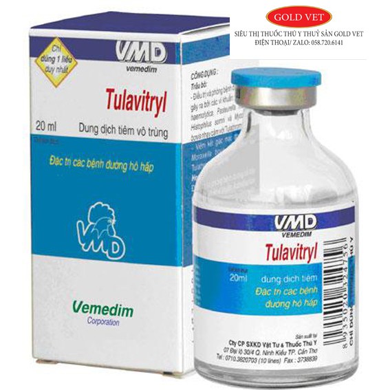 [Giá rẻ] Tulavitryl VMD [20 ml] T.huốc t.rị b.ệnh đường hô hấp trên trâu, bò, heo