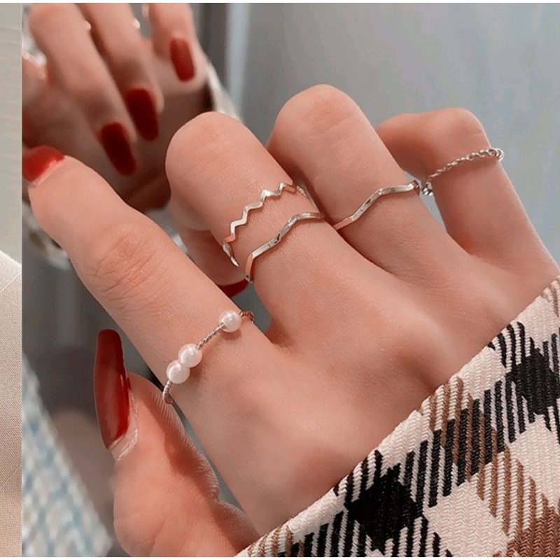 Set 5 Nhẫn Đơn Giản Phong Cách Hàn Quốc
