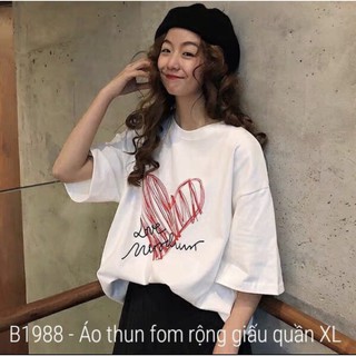 Áo Phông Nữ Dáng Rộng 2 Màu Đen Trắng ( In Hình Trái Tim )