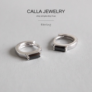 Simple Geometry Black CZ Earrings | Khuyên tai bông tai bạc đá chữ nhật đen Calla Jewelry l E006