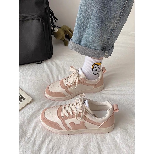 Giày thể thao nữ phối da lộn, Giày sneaker đế bằng cao 4cm mềm êm giá rẻ học sinh đi học đi chơi đơn giản | BigBuy360 - bigbuy360.vn
