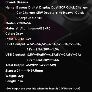 Tẩu sạc công suất 65W Baseus Particular Digital Display QC+PPS Dual (65W, 65W, USB + Type C, LCD Display, PD/PPS/QC3) ❤