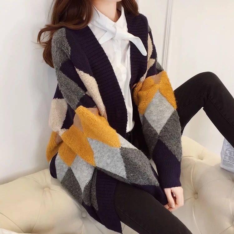 Áo Khoác Cardigan Dệt Kim Dày Dáng Rộng Cỡ Lớn Thời Trang Thu Đông Mới Trẻ Trung