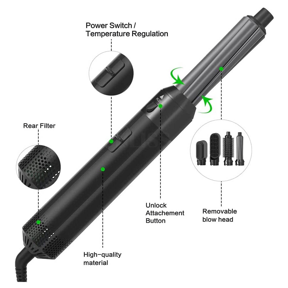 5in 1 Hair Dryer Styler Volumizer Straightener Curler Comb 1000W Hot Air Brush Hairdressing Tool