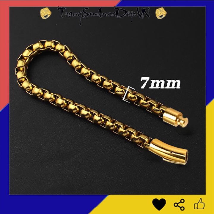 Lắc tay nam inox kiểu bông dừa khít 7ly khóa Vip mạ vàng siêu đẹp, bền màu, thể hiện đẳng cấp phái mạnh