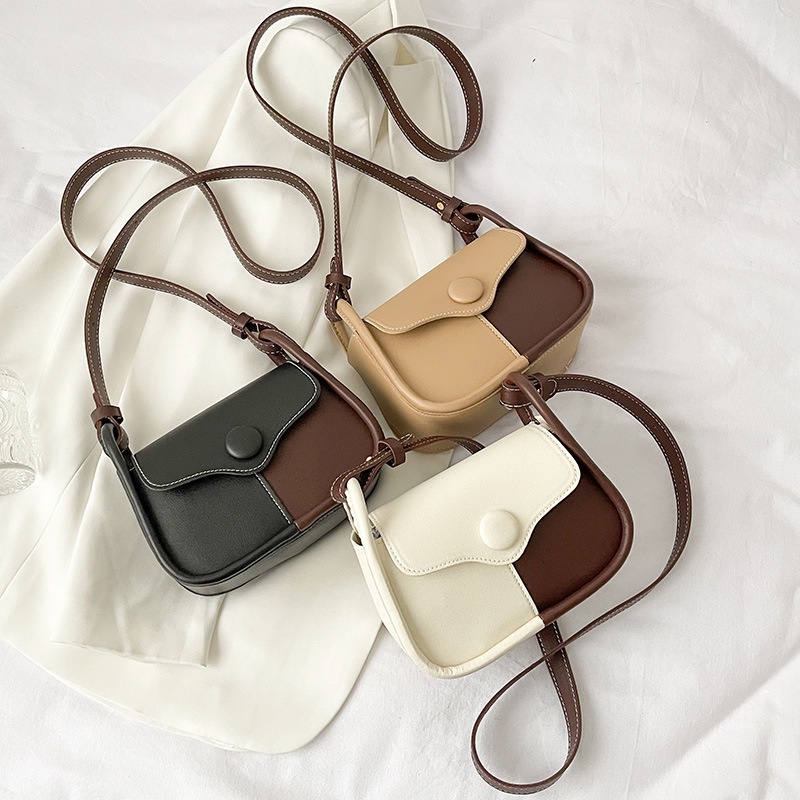 Túi đeo chéo nữ, túi xách đeo vai da mềm vá màu Superbag 354