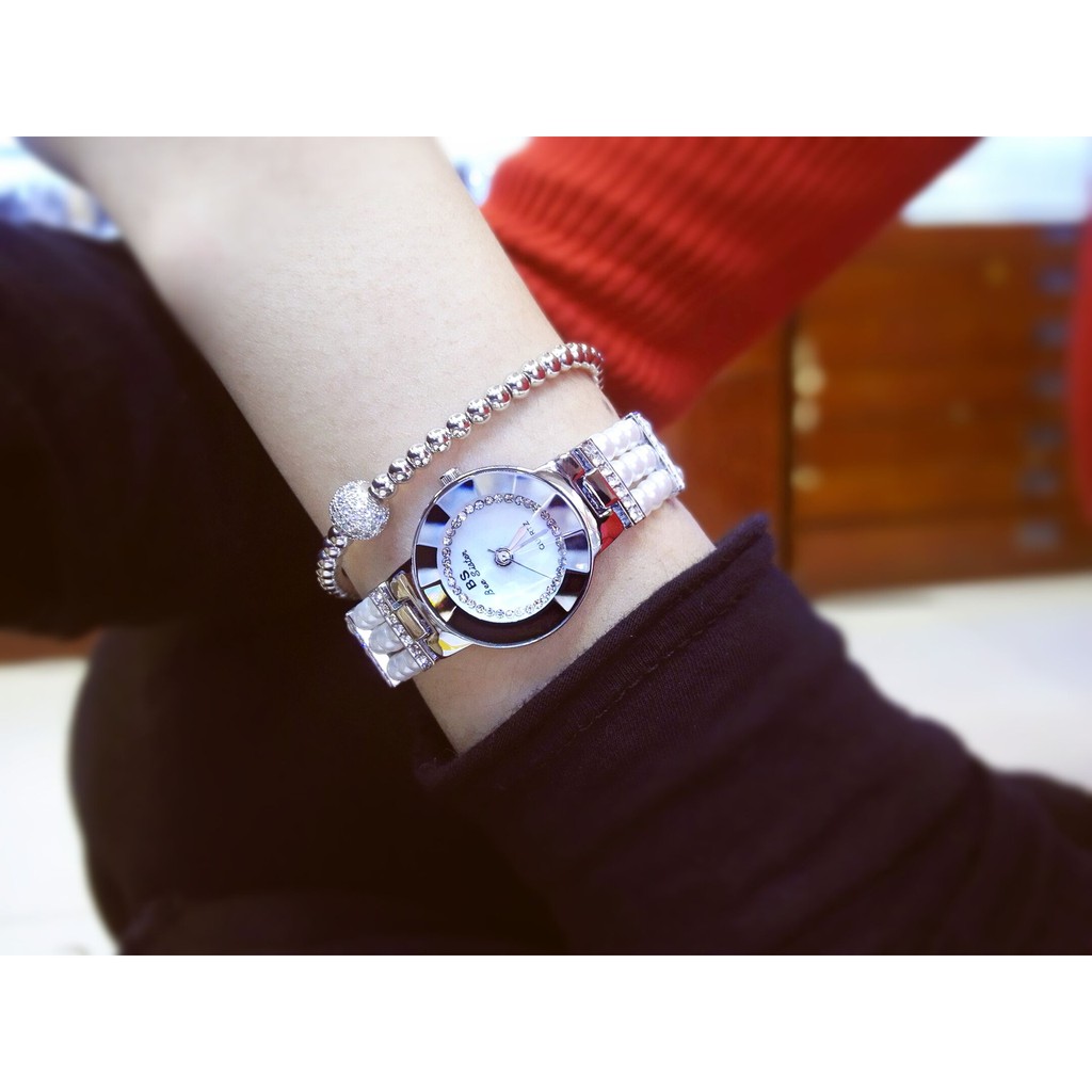 Đồng Hồ Nữ BS BEE SISTER FA1374 Dây Hạt Ngọc, Mặt Tròn Đa Giác Đính Đá Sang Trọng - CHÍNH HÃNG