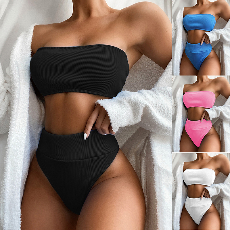 Bộ đồ bơi 2 mảnh màu trơn đường cắt quyến rũ thời trang cho nữ